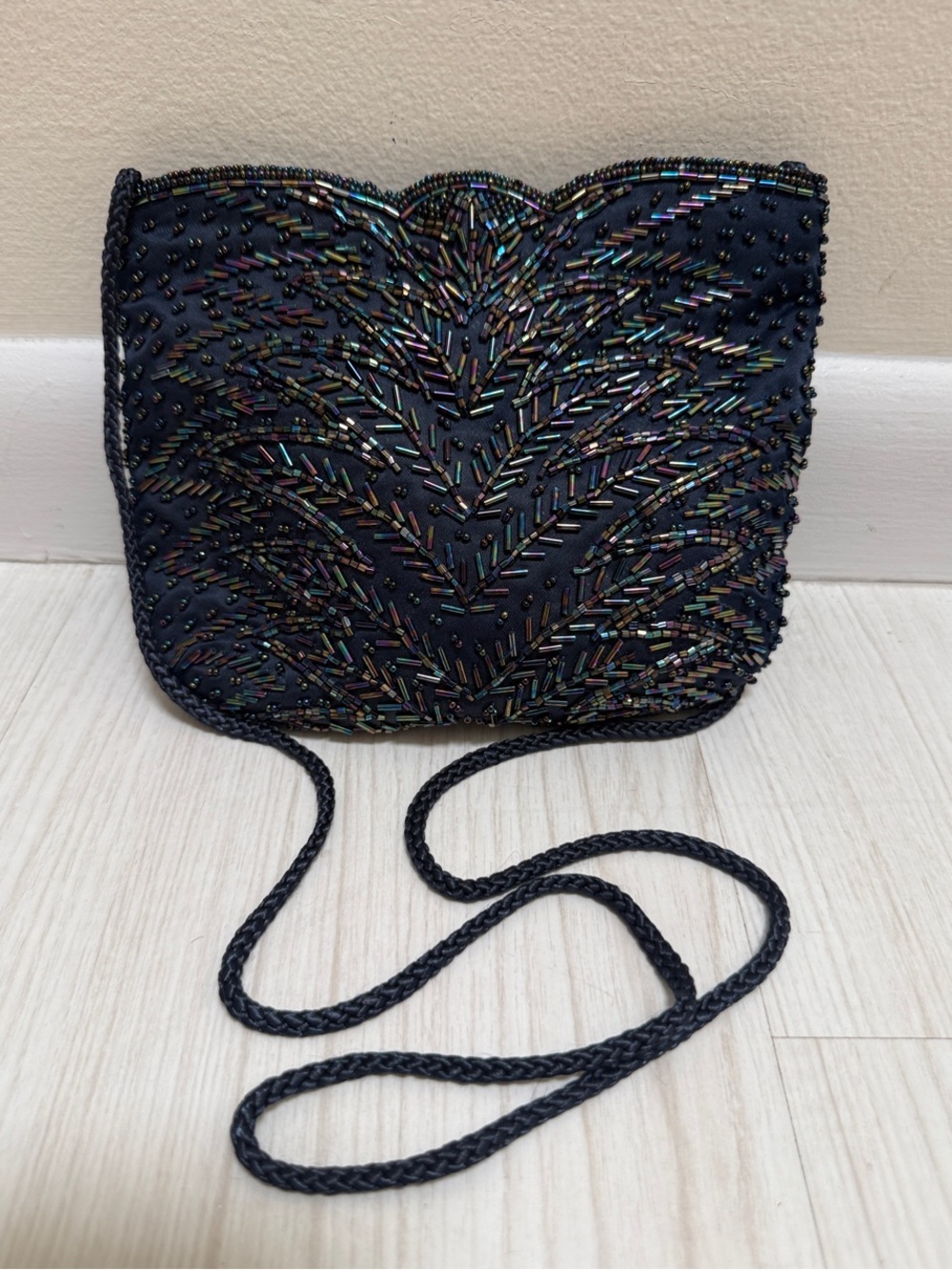 Navy Beaded Crossbody Evening Bag